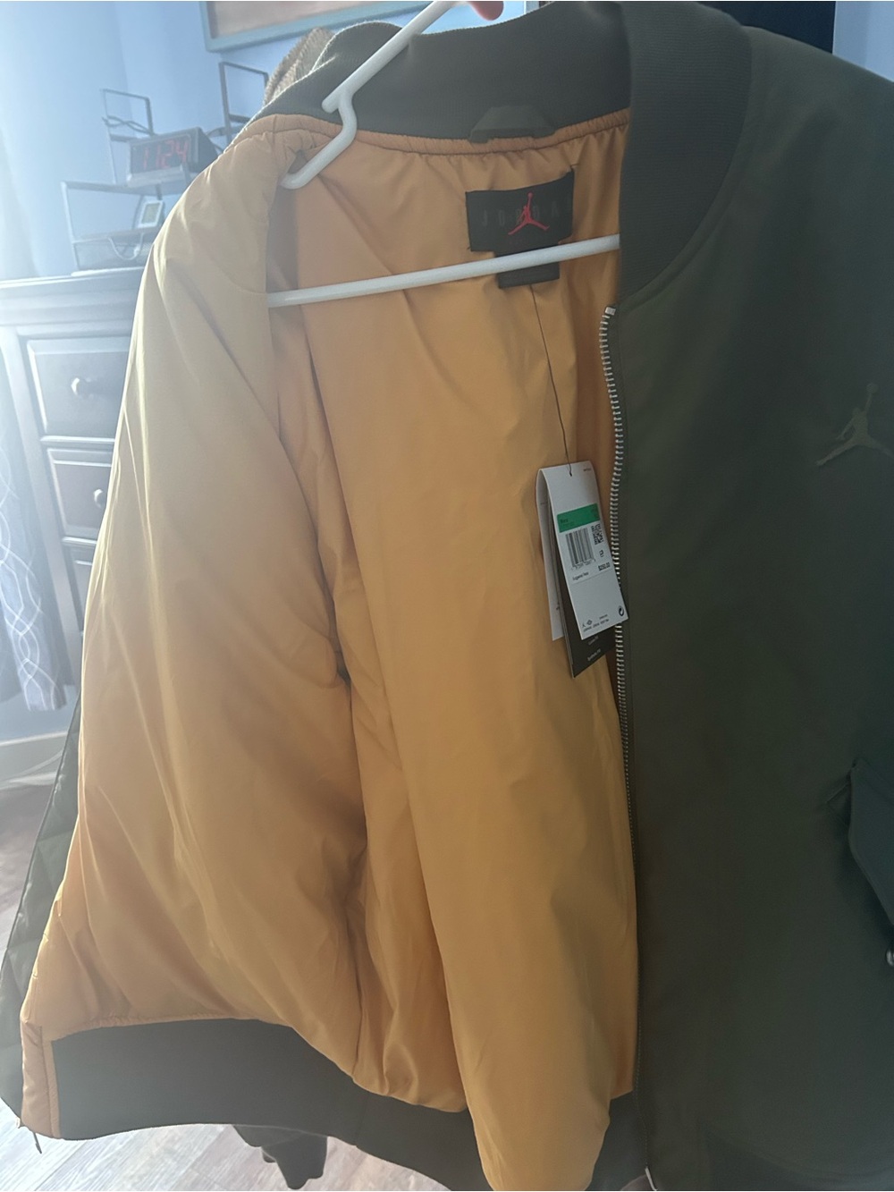 Jordan Olive Bomber Jacket with Gold Interior